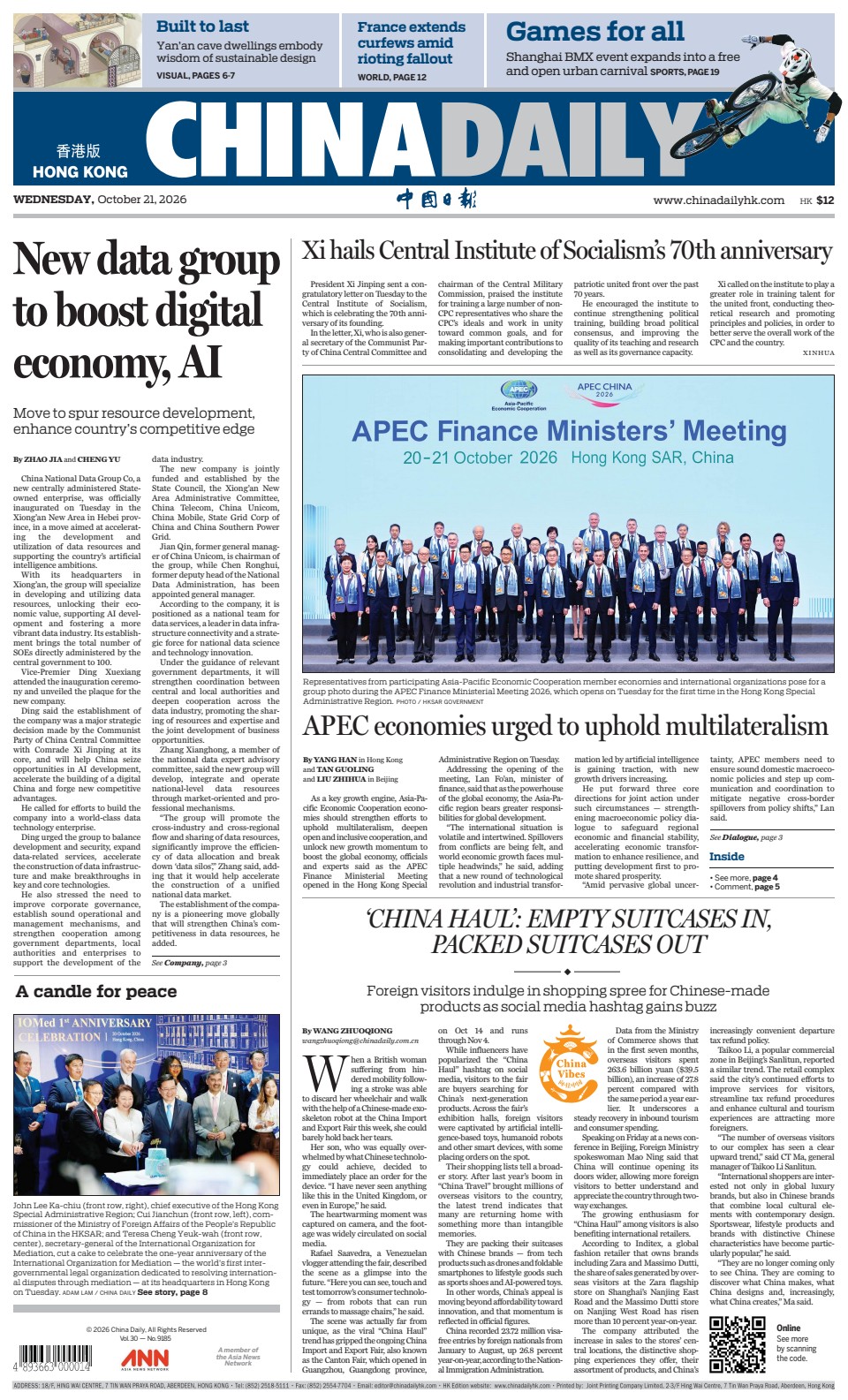 Prima-pagina-China Daily-oggi-edizione-di-oggi-20261021